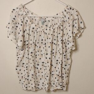 Susina Cream Blouse with Black Pattern Large